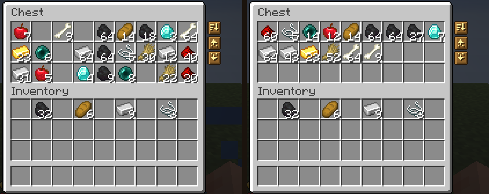 The same chest before sorting and after sorting