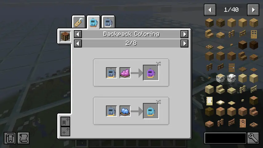 Mochila JEI recipe view for backpack upgrades