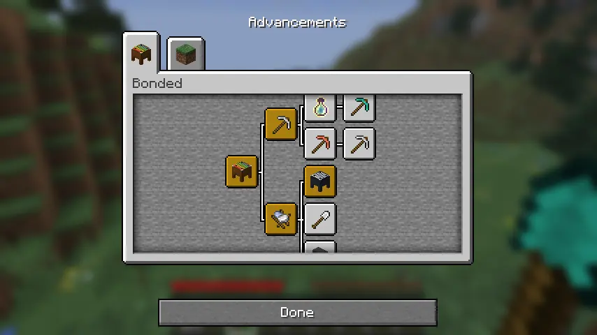 Bonded advancement tree in Minecraft