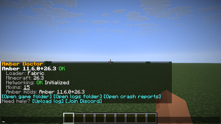 Amber Doctor report with folder, upload, and Discord buttons