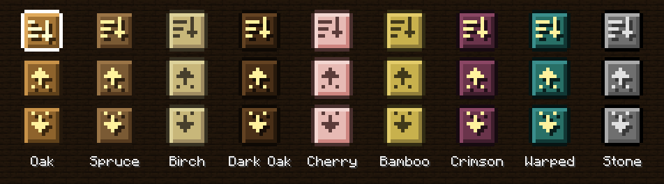All nine styles available for the storage buttons